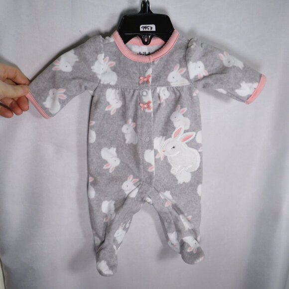 Baby Rabbit Bunny Fleece Footed Sleeper Carter's Pink & Gray Preemie - Picture 1 of 8